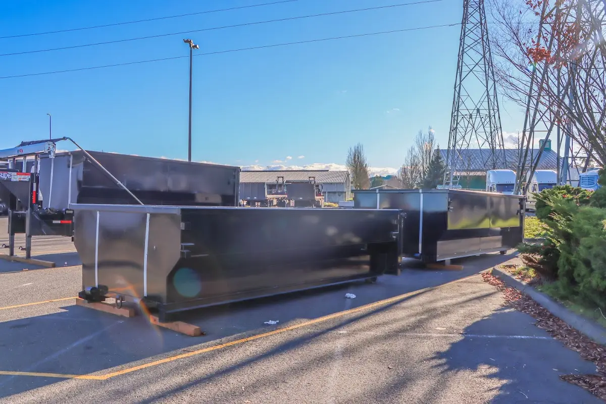 Roll-off dumpster ready for waste disposal at job site for 3 Yard Dumpster Rental in Hitchcock